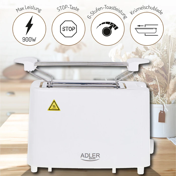 Φρυγανιέρα Adler 2 Slice 900w White