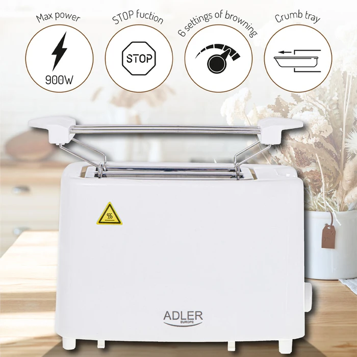 Φρυγανιέρα Adler 2 Slice 900w White
