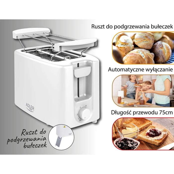 Φρυγανιέρα Adler 2 Slice 900w White