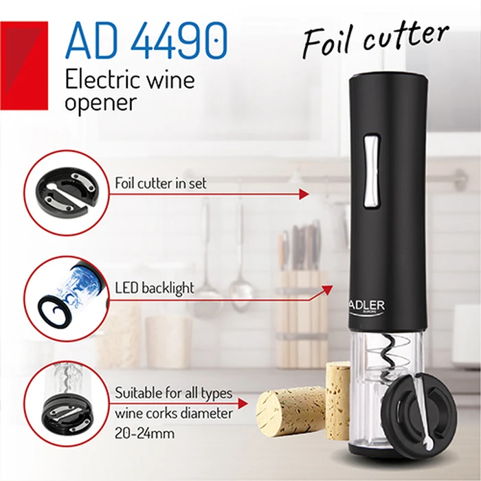 Ηλεκτρικό Τιρμπουσόν Adler WINE OPENER Μαύρο