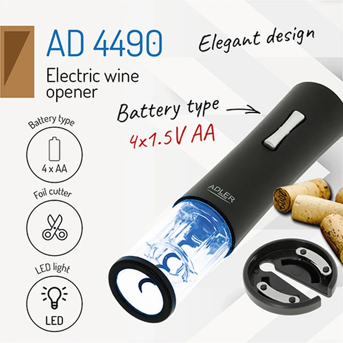 Ηλεκτρικό Τιρμπουσόν Adler WINE OPENER Μαύρο