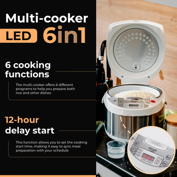Βραστήρας Ρυζιού Adler 6-In-1 Multi-Cooker 3.25l 700w White/Silver 