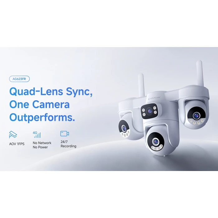 VSTARCAM AG623FR Smart Solar IP Camera – 4-Lens 3MP, 4G, PTZ, 12000mAh, IP66