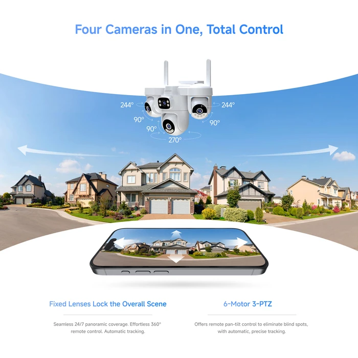 VSTARCAM AG623FR Smart Solar IP Camera – 4-Lens 3MP, 4G, PTZ, 12000mAh, IP66