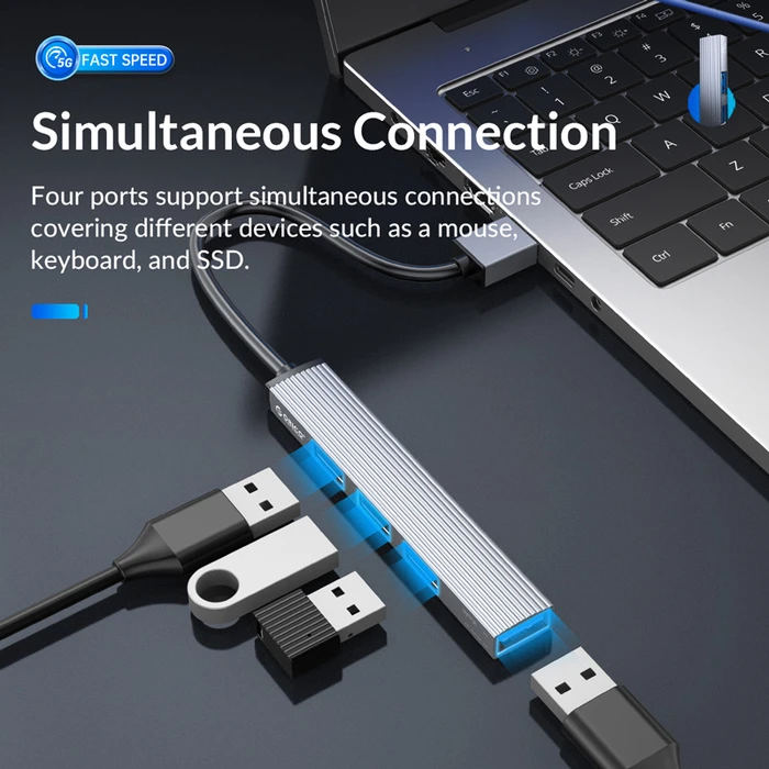 USB Hub Orico Ah-A13, 4X Θυρών, USB 3.0, 5Gbps, Γκρι