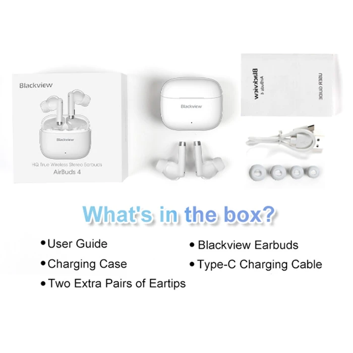 Bluetooth Handsfree Blackview BT5.3 EARBUDS 4 with CHARGING DOCK White