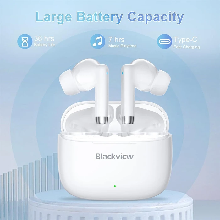 Bluetooth Handsfree Blackview BT5.3 EARBUDS 4 with CHARGING DOCK White