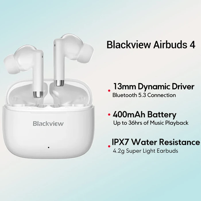 Bluetooth Handsfree Blackview BT5.3 EARBUDS 4 with CHARGING DOCK White