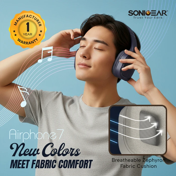 SonicGear Airphone 7 (2025) Wireless/Wired Over‑Ear Headphones – Graphite