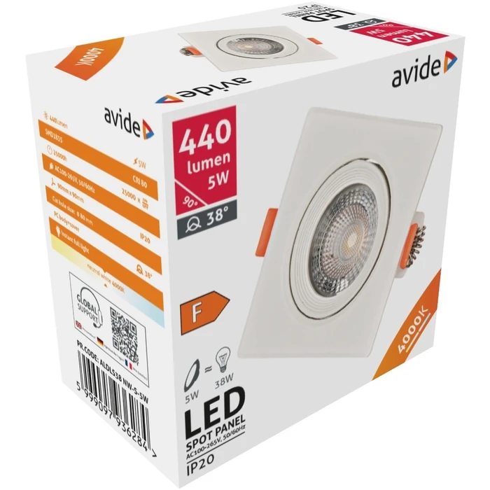 Χωνευτό Σπότ Avide LED 38° Τετράγωνο 5W Λευκό 4000K