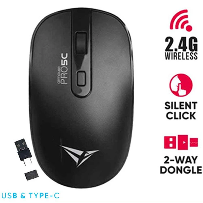 Ποντίκι Ασύρματο Alcatroz Wireless TWO WAY DONGLE (USB+TYPE-C) SILENT Black