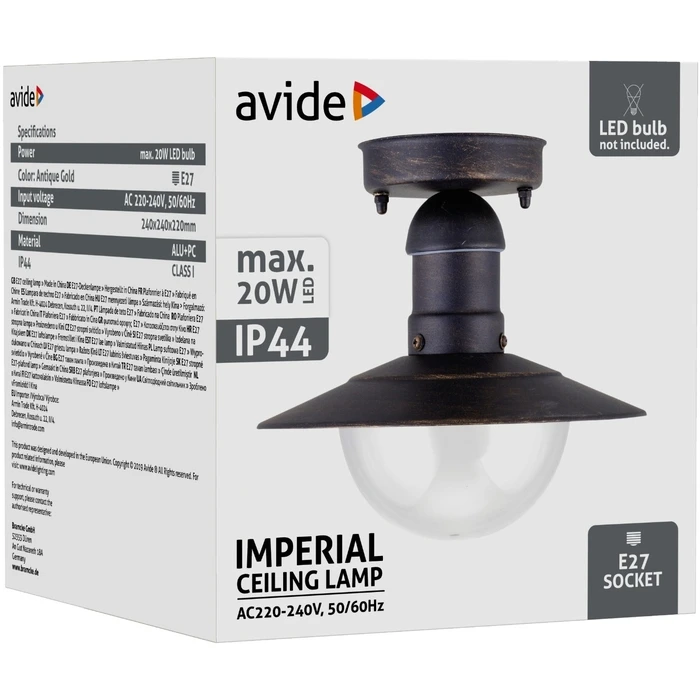 Εξωτερικό Φωτιστικό Οροφής Avide Imperial 1xE27 IP44 Antique Gold