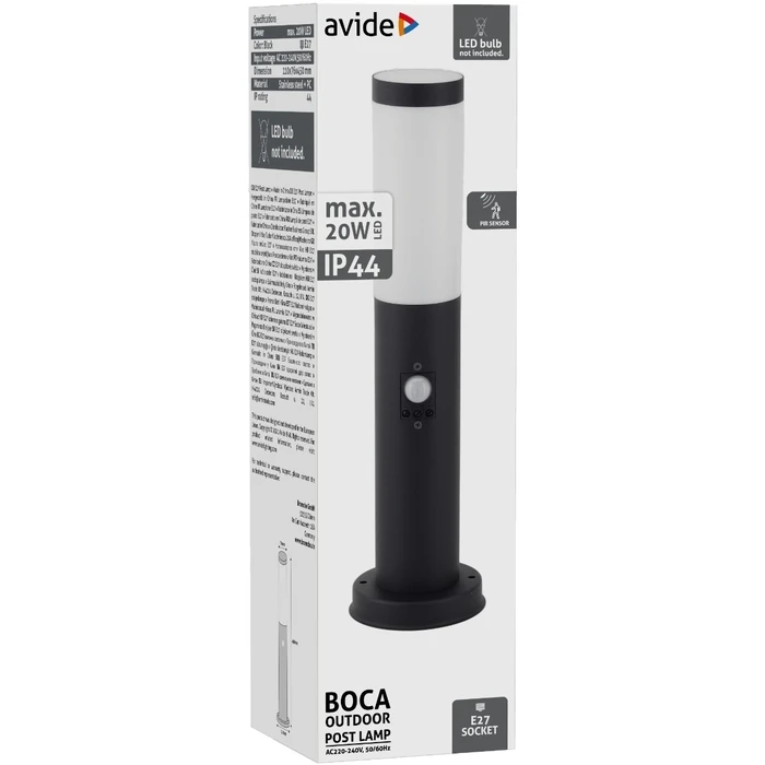 Εξωτερικό Φωτιστικό Avide Κήπου Boca 1xE27 450mm IP44 Μαύρο Φωτοκύτταρο
