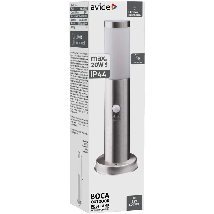 Εξωτερικό Φωτιστικό Avide Κήπου Boca 1xE27 450mm IP44 Σατέν Νίκελ Φωτοκύτταρο