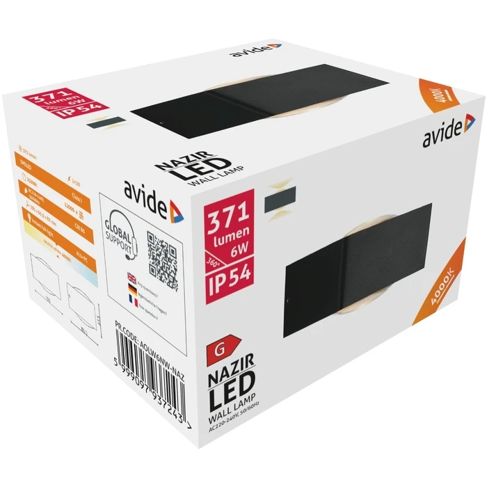 Εξωτερικό Φωτιστικό Avide Τοίχου Nazir LED 6W Λευκό 4000K IP54