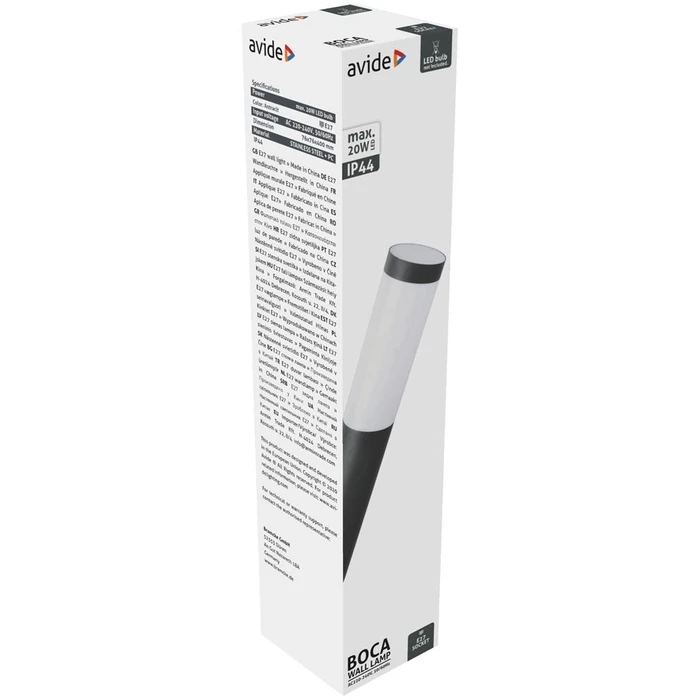 Επιτοίχιο Φωτιστικό Εξωτερικού Χώρου Avide Boca 1xE27 IP44 Antracit