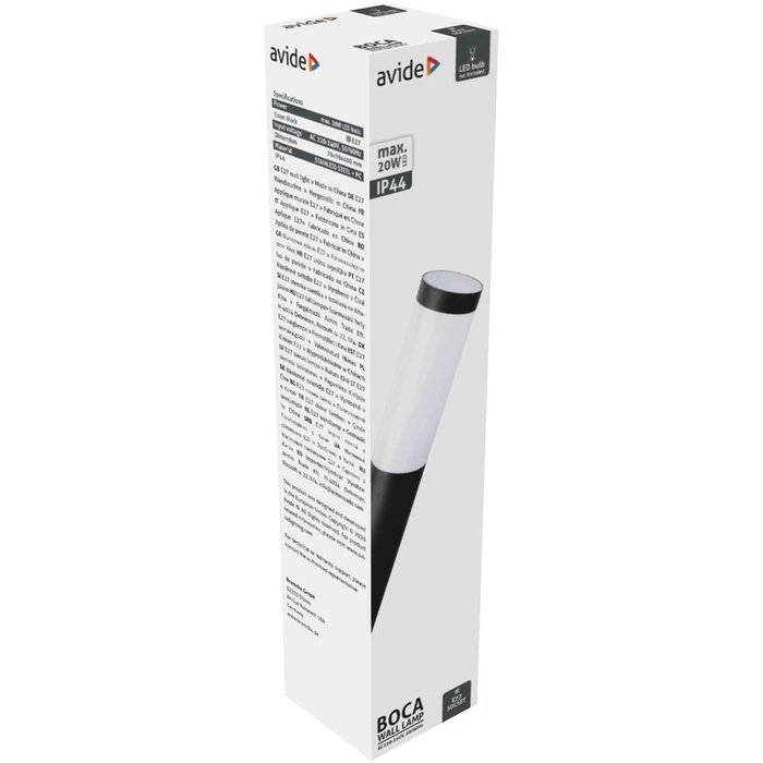 Επιτοίχιο Φωτιστικό Εξωτερικού Χώρου Avide Boca 1xE27 IP44 Μαύρο