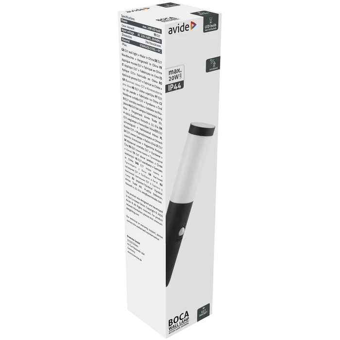 Επιτοίχιο Φωτιστικό Εξωτερικού Χώρου Avide Boca 1xE27 PIR IP44 Antracit