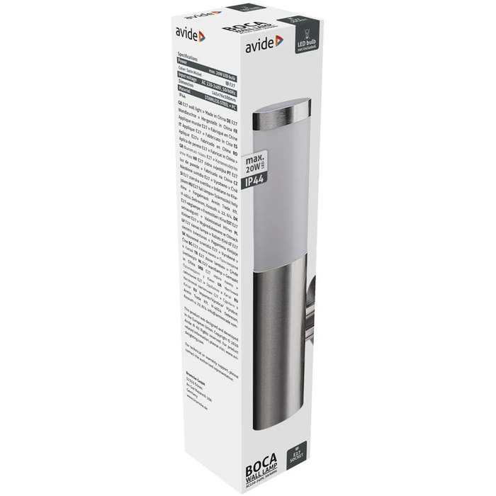 Επιτοίχιο Φωτιστικό Εξωτερικού Χώρου Avide Boca 1xE27 IP44 Satin Nickel