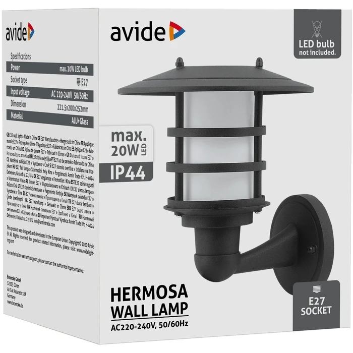 Εξωτερικό Φωτιστικό Avide Τοίχου Hermosa 1xE27 IP44 Black