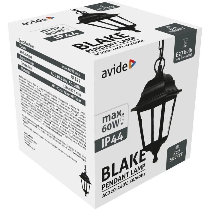 Εξωτερικό Φωτιστικό Avide Οροφής Blake 1xE27 82.5cm IP44 Μαύρο