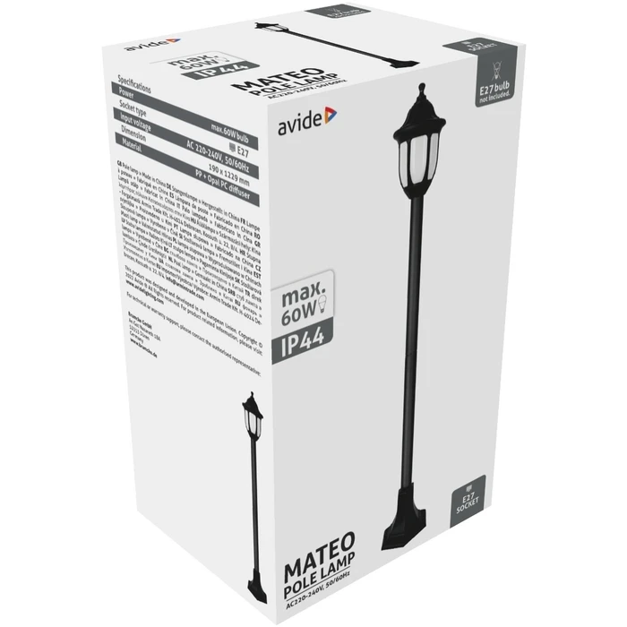 Εξωτερικό Φωτιστικό Avide Κολώνα Mateo-XL 122cm 1xE27 IP44 Μαύρο