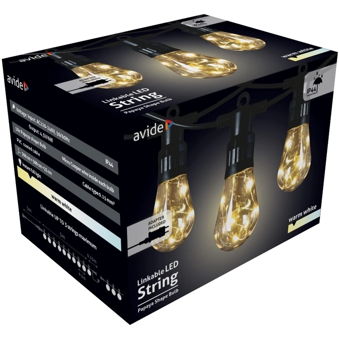 Εξωτερική Γιρλάντα Avide 5m Papaya Θερμό με Δυνατότητα Επέκτασης