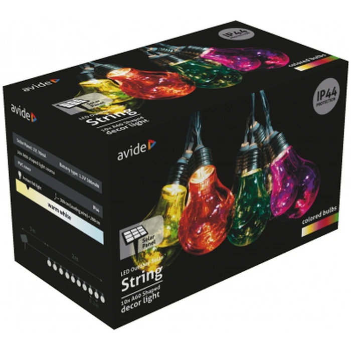 Εξωτερική Ηλιακή Πολύχρωμη Γιρλάντα Avide με Διάφανο Σύρμα 5m, Θερμό IP44, 1,2V