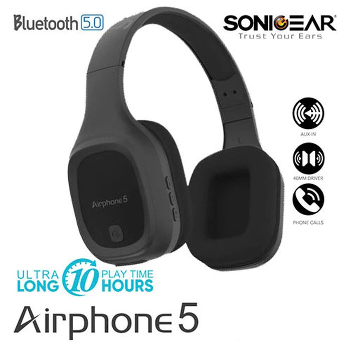 Bluetooth Ακουστικά Sonic Gear 5.0 HEADSET (2019) AIRPHONE 5 B.GUN METAL