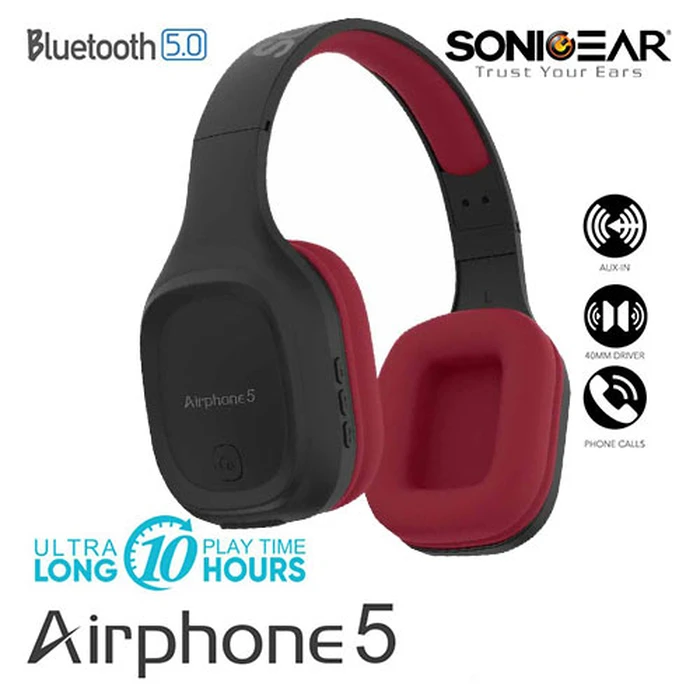 Bluetooth Ακουστικά Sonic Gear 5.0 HEADSET (2019) AIRPHONE 5 B.MAROON