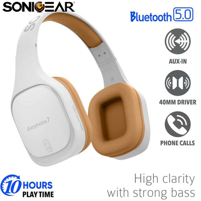 Bluetooth Ακουστικά Sonic Gear 5.0 HEADSET AIRPHONE 7 W.GOLD