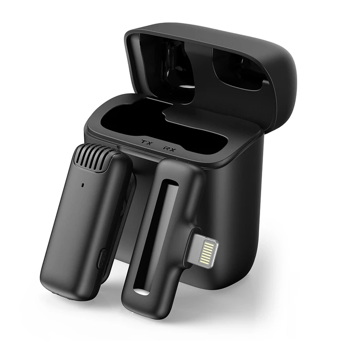 Ασύρματο Μικρόφωνο Apexel APL-MIC013 με Θήκη φόρτισης, Lightning, 2.4GHz, Μαύρο