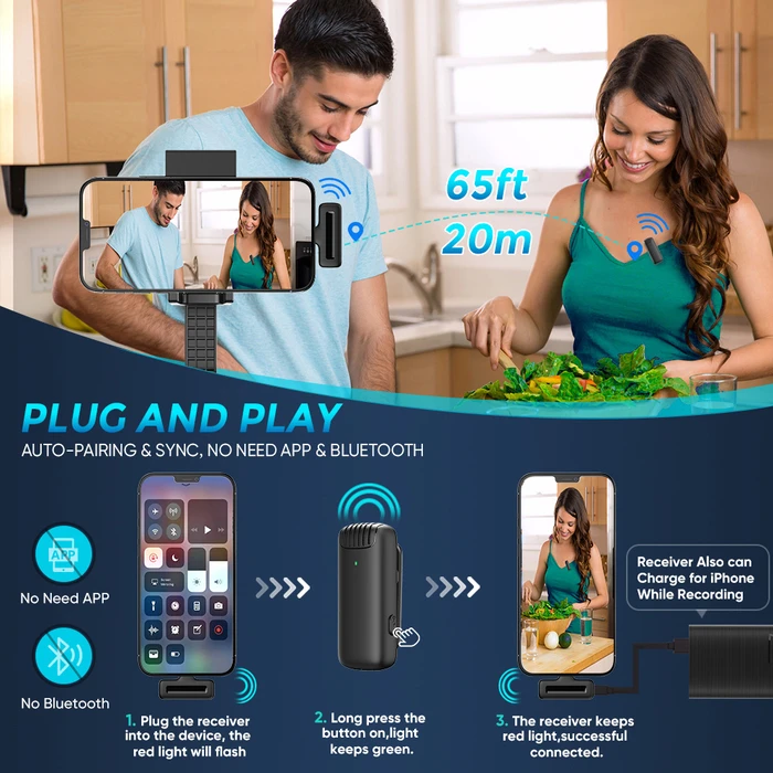 Ασύρματο Μικρόφωνο Apexel APL-MIC013 με Θήκη φόρτισης, Lightning, 2.4GHz, Μαύρο