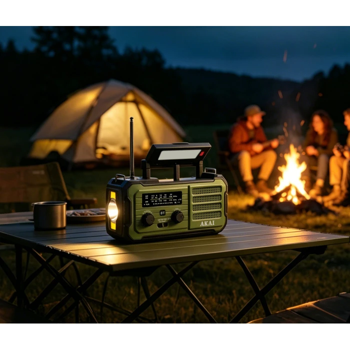 Akai APR-801 Survival Radio with Solar Panel, Crank Dynamo, Bluetooth 5.3 & Power Bank (Green)