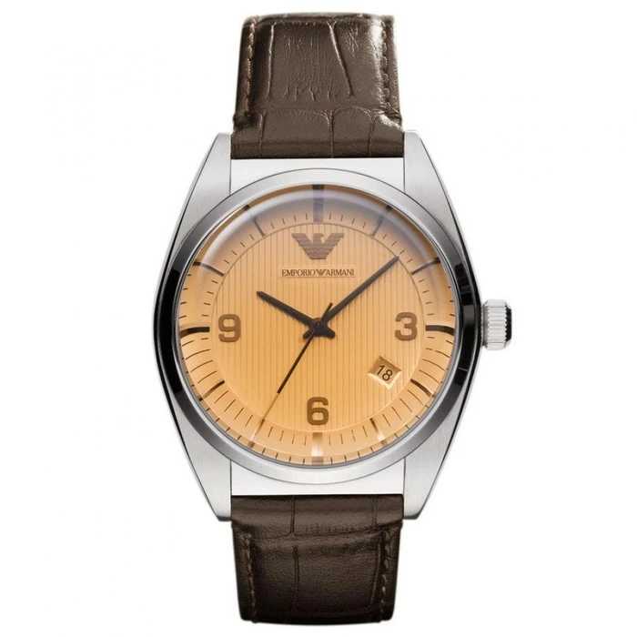 Ανδρικό Ρολόι Armani Ar0394 (50mm) Δερμάτινο Λουράκι Καφέ