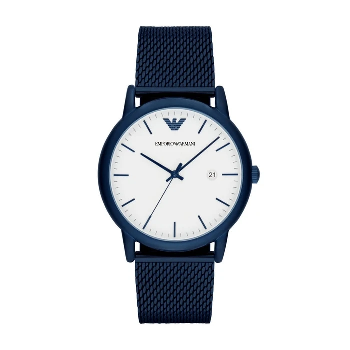 Armani Men's Watch AR11025 (43 mm) Blue Stainless Steel Bracelet, White Dial, Quartz