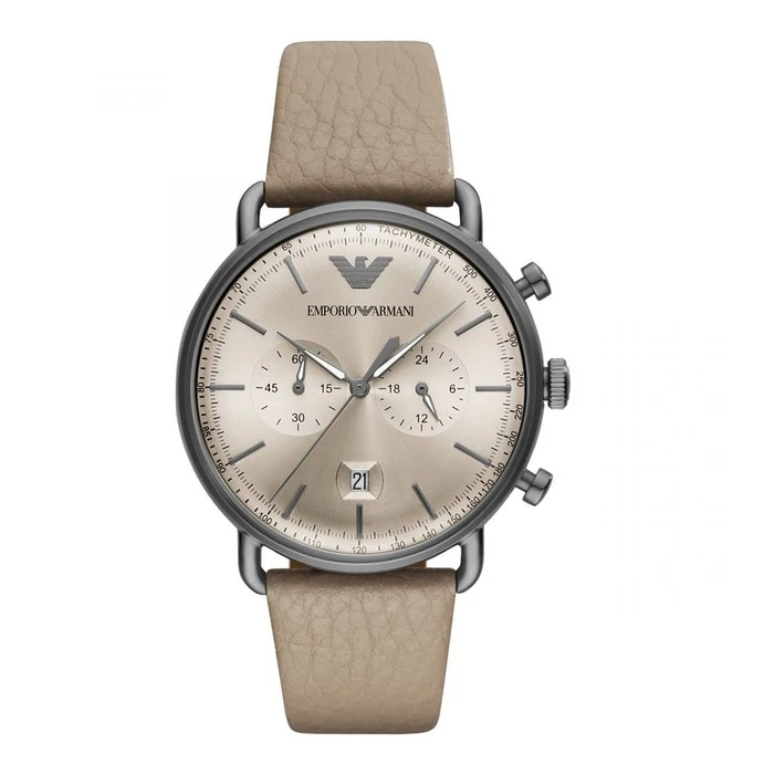 Ανδρικό Ρολόι Armani Ar11107 (43mm) Δερμάτινο Λουράκι Καφέ