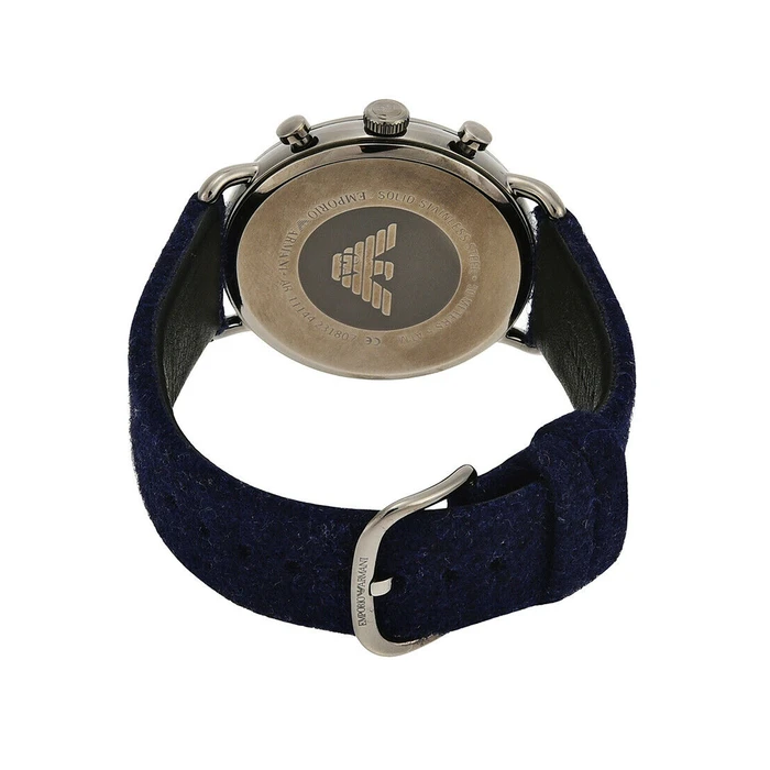 Ανδρικό Ρολόι Armani Ar11144 (43mm) Δερμάτινο Λουράκι Μπλε