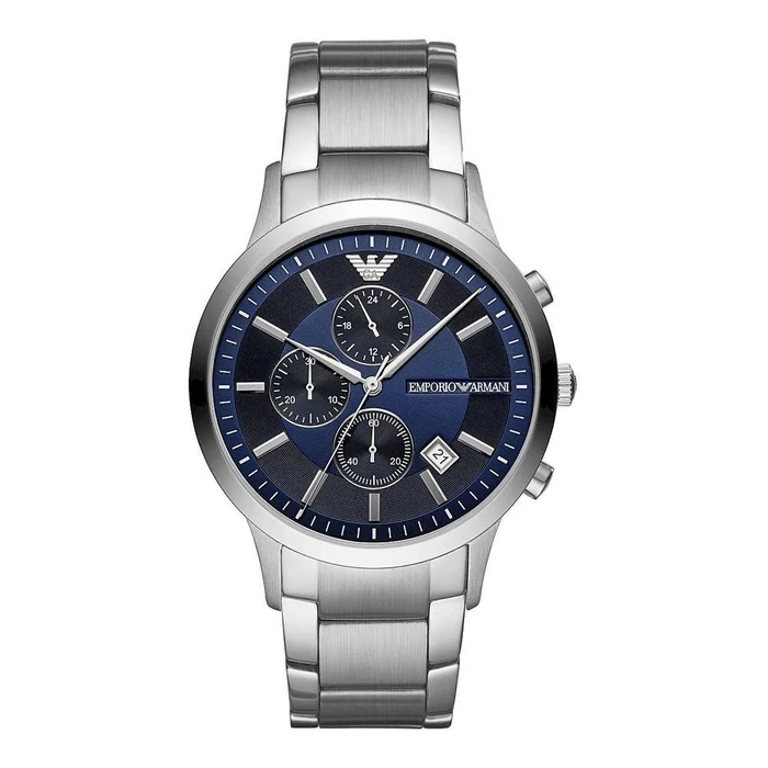 Armani Men's Quartz Analog Watch AR11164 — 43mm Blue Dial, Silver Stainless Steel