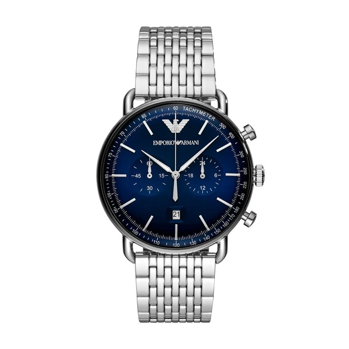 Emporio Armani Aviator Men's Watch 43mm AR11238 - Quartz Chronograph, Blue Dial, Stainless Steel Bracelet