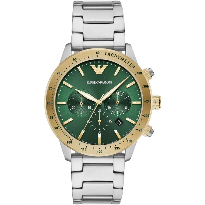 Emporio Armani AR11454 Men's Quartz Watch, 43 mm, Green Dial, Stainless Steel Bracelet