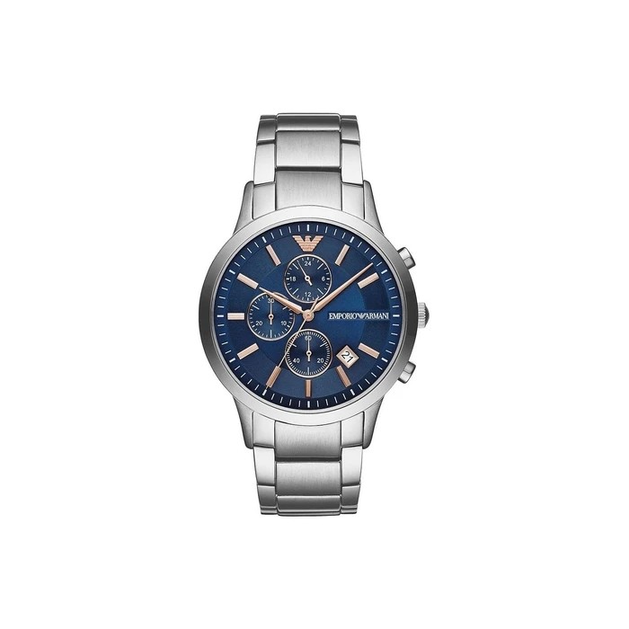 Emporio Armani Renato Men's Quartz Watch 43 mm Silver Stainless Steel Bracelet Blue Dial AR11458