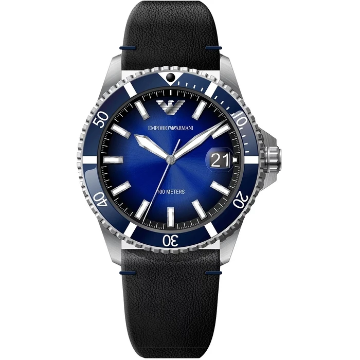 Ανδρικό Ρολόι Armani Ar11516 (42mm) Δερμάτινο Λουράκι Μαύρο