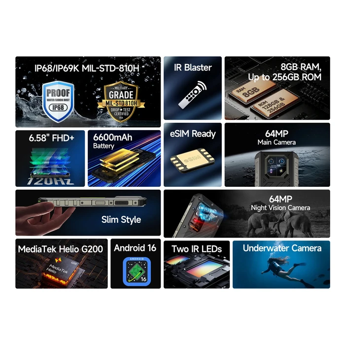 ULEFONE Armor 22 Pro, 6.58" 8GB/128GB, 6600mAh, Black