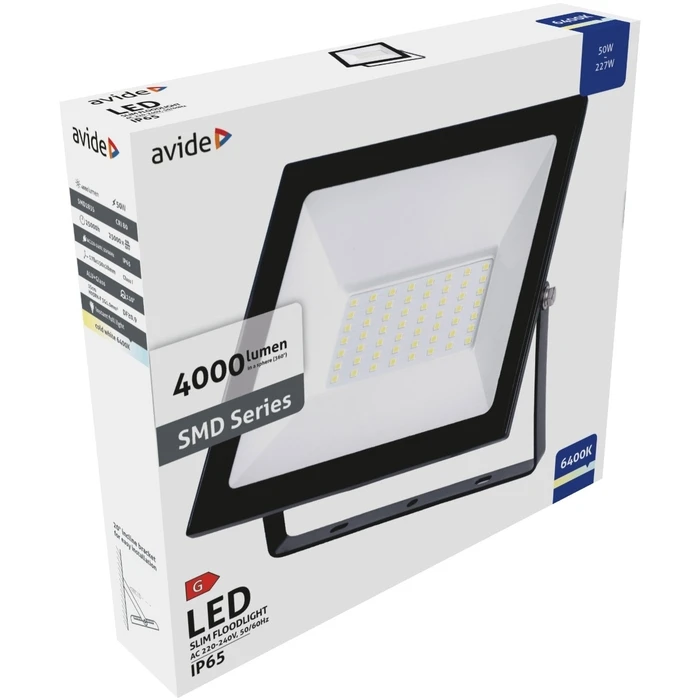 Προβολέας LED Avide Slim SMD 50W Ψυχρό 6400K Value