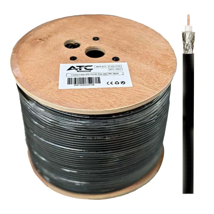 Καλώδιο Κεραίας ATC Στροφείο RF ATC-723 RG6 300μ PET Μαύρο