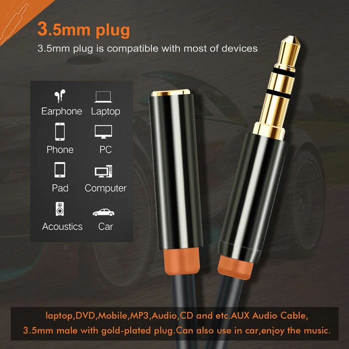 Cabletime Καλώδιο Ήχου 3.5mm male - 3.5mm female Μαύρο 0.5m με Επίχρυσους Ακροδέκτες CT-AV311-P11FG