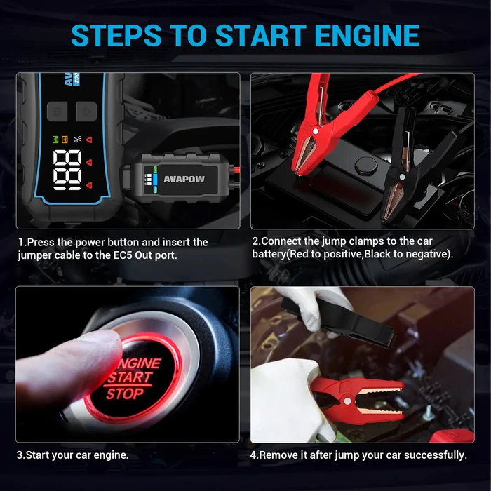 Εκκινητής Μπαταρίας Αυτοκινήτου Avapow E5 Pro με Φακό, 12V/2000A, 12000mAh