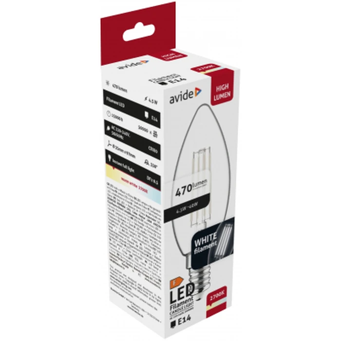 Λάμπα LED Avide White Candle 4.5W E14 WW 2700K