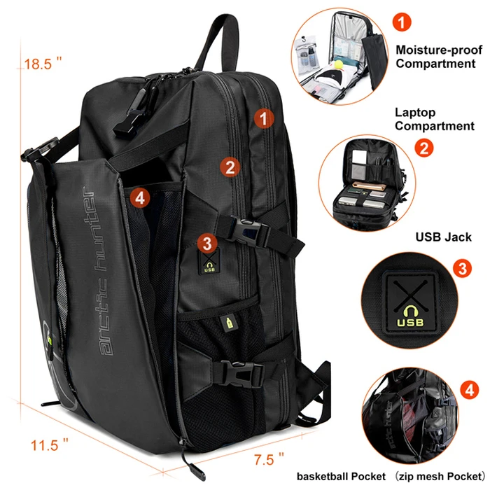 Τσάντα Πλάτης Arctic Hunter B00391 Με Θήκη Μπάλας & Laptop 26l Μαύρη